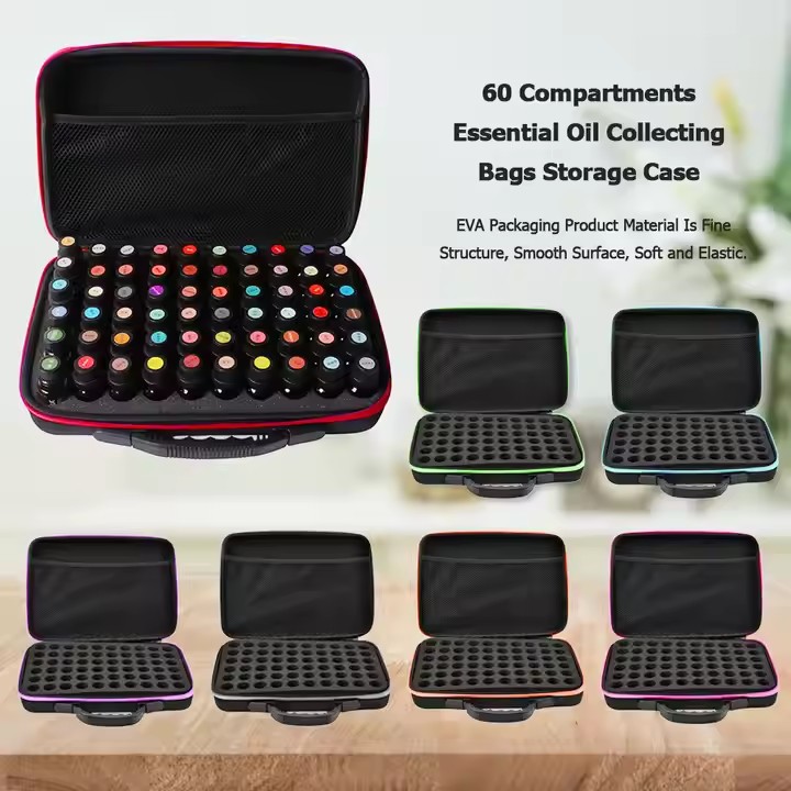 60-grid large-capacity cosmetic bag portable storage bag convenient cotton-filled moisture-proof travel essential oil case 15 ml