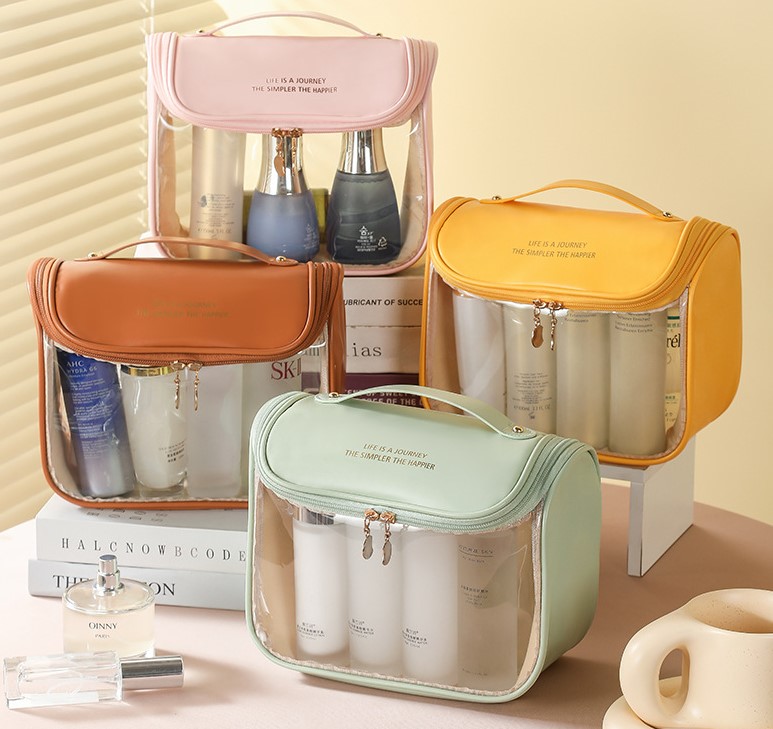 Large Capacity Transparent Waterproof Easy-to-Clean Portable Handheld Makeup Bag
