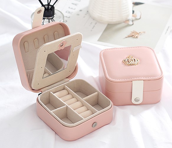 Travel portable jewelry box earrings earrings jewelry storage box leather small jewelry bag